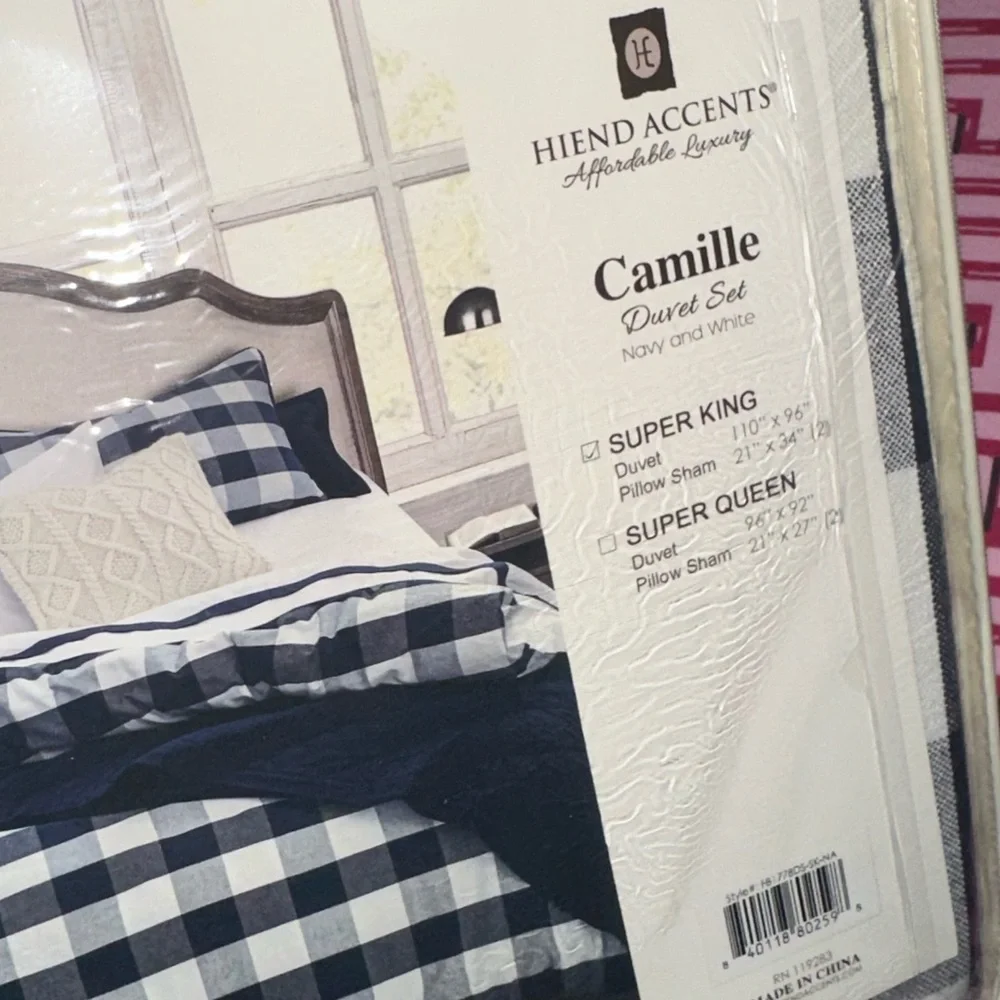 CAMILLE Duvet Set Navy And White / Super King